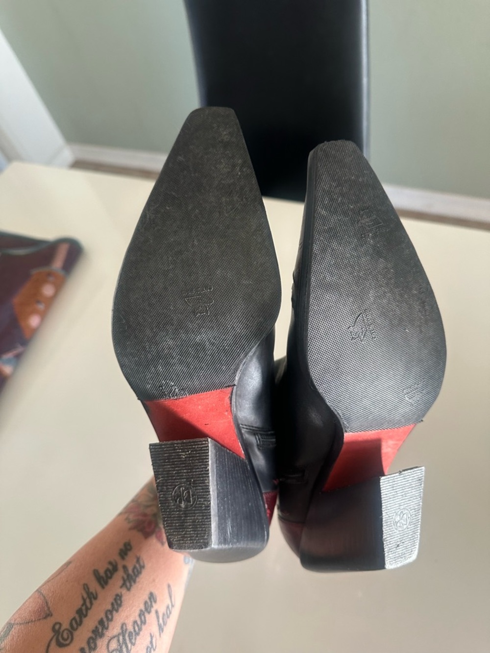 Donald J. Pliner Black and Red Leather Western-Inspired Ankle Boots - Picture 2 of 3